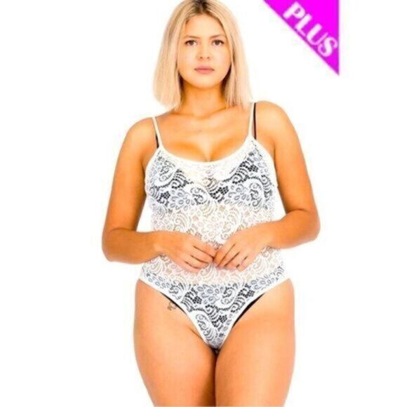 NWT Plus Size Curvy WHITE Lace Cami Bodysuit Criss Cross Open Back- Size 1XL - Picture 1 of 8